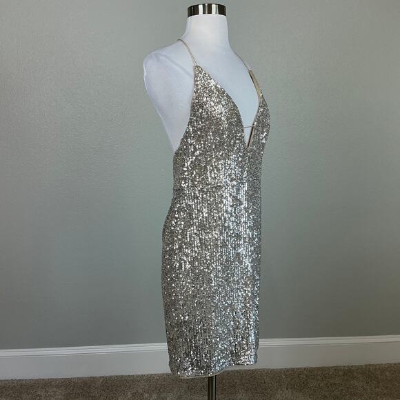 Aidan Mattox Sequined Backless Mini Sheath Cocktail Party Dress Gold Size 10 - Picture 3 of 13